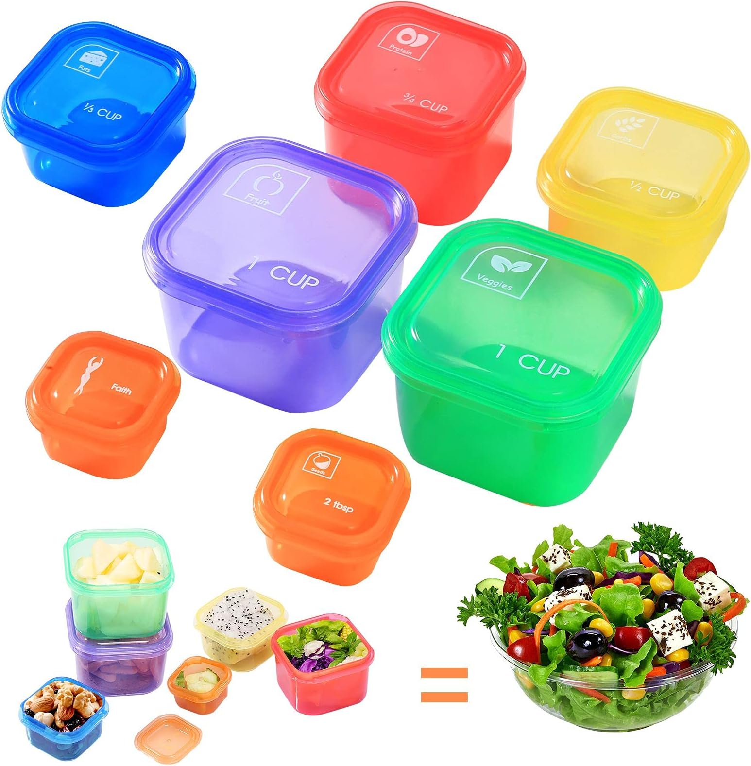 21 Day Portion Control Container Kit,Multi Color Coded Container Kit,Meal Prep System Storage Containers,BPA Free Weight Loss Food Containers for Double Diet Plan,Perfect for Lose Weight