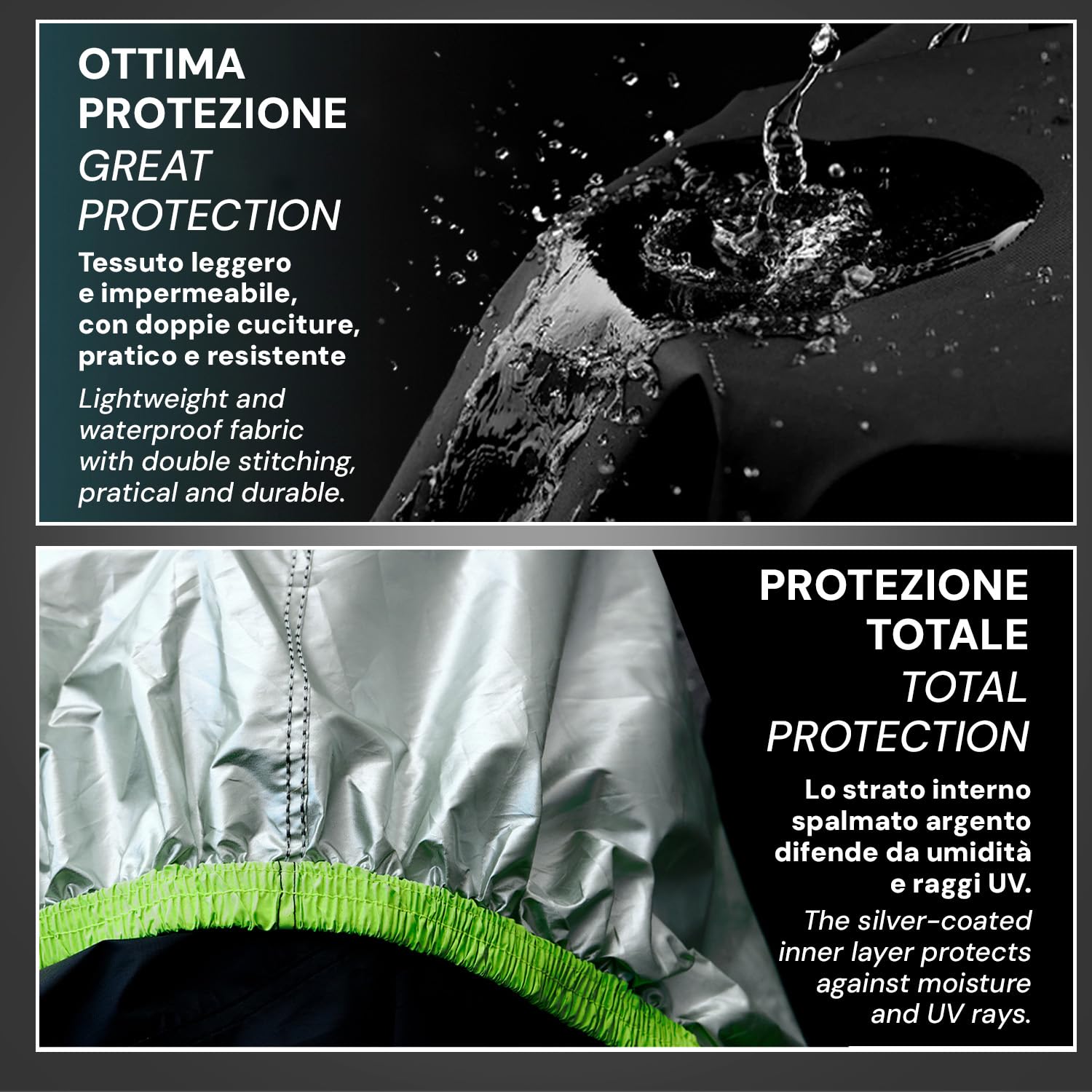 PERLETTI Funda Moto Interior Resistente al Agua - Cubre Scooter Motocicleta Protector Rayos UV Polvo Humedad Insertos Reflectantes - Capa Moto con Doble Correa Antiviento (240x105x125)