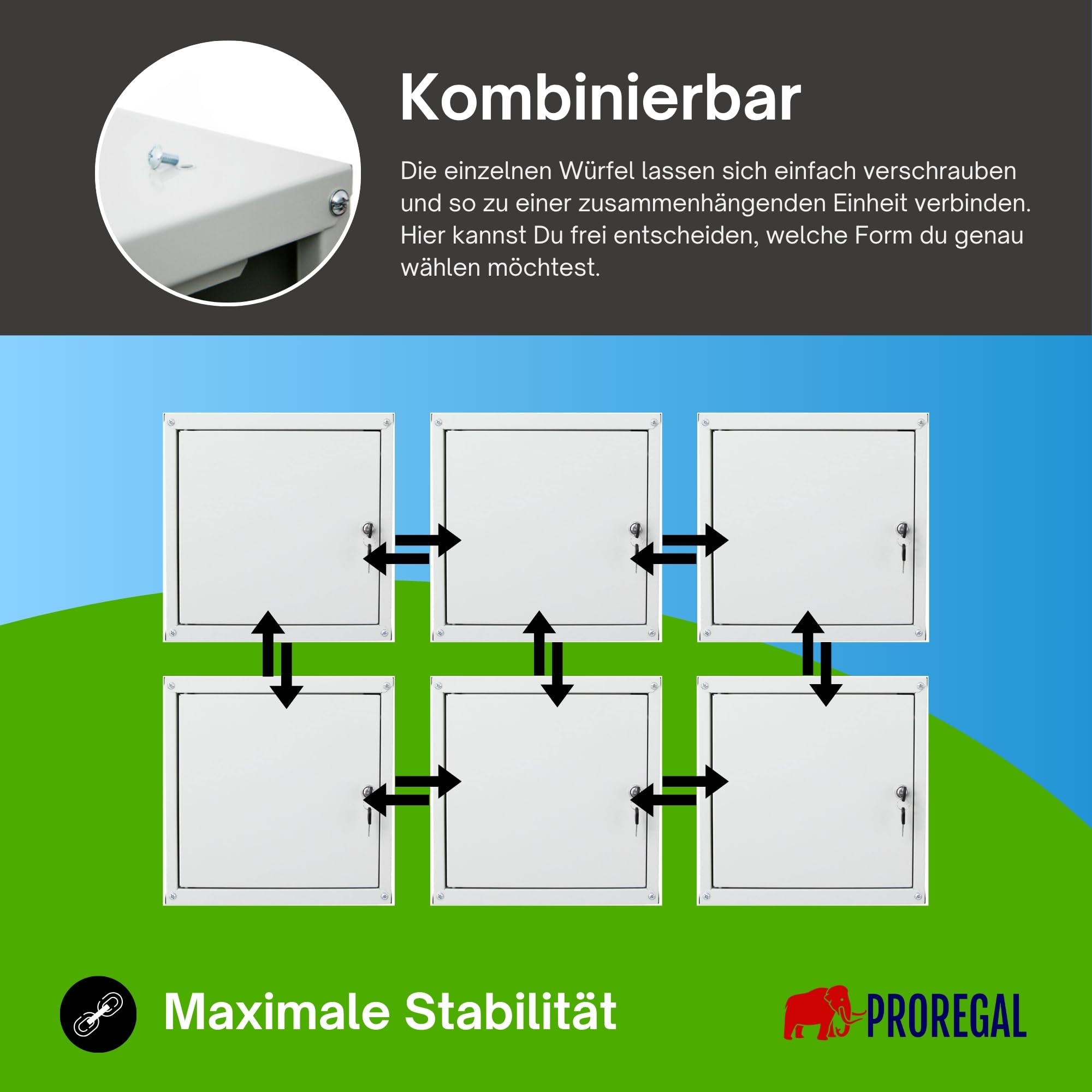 PROREGAL Schließfachwürfel Cubic HxBxT 35x35x35cm Grau Schließfachschrank Metallspind Wertfachschrank Umkleideschrank