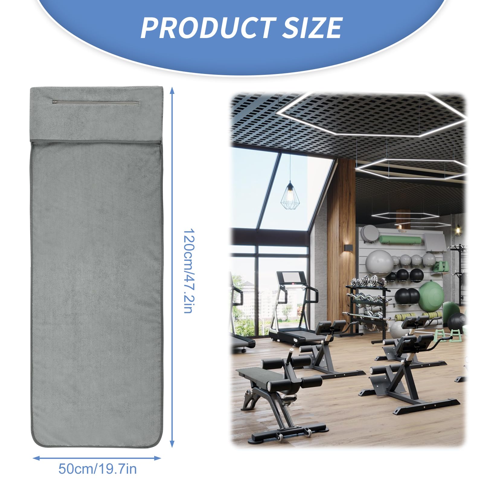 Asciugamano Palestra MINISOISO 120x50 Cm - Microfibra Ultra Assorbente Con Tasca Con Cerniera - Foto 8