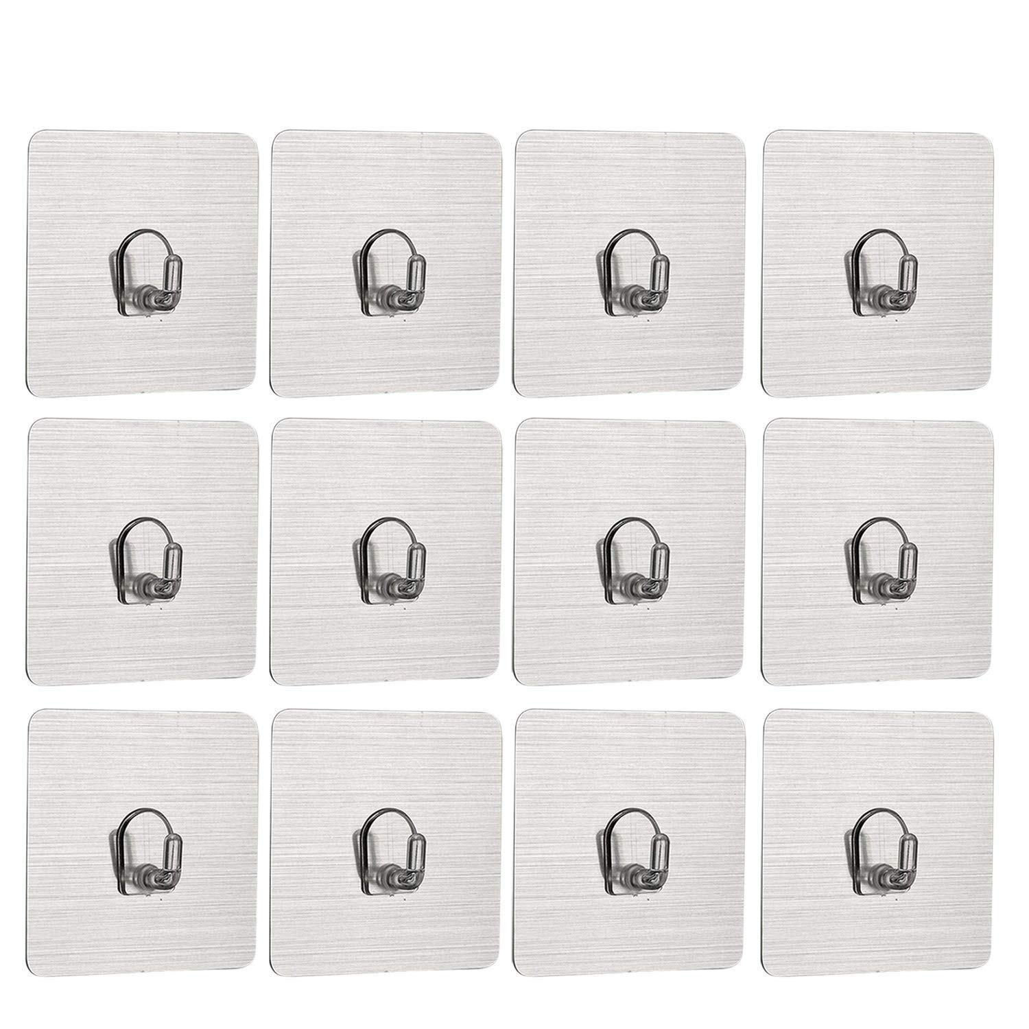 XENOTY Multi-Functional Self Adhesive Wall Hook, ABS Plastic Hooks for Towel, Coats Ceiling Hanger, Waterproof and Oil Proof Nail Free Heavy Duty Wall Hook (12, Square Hook)