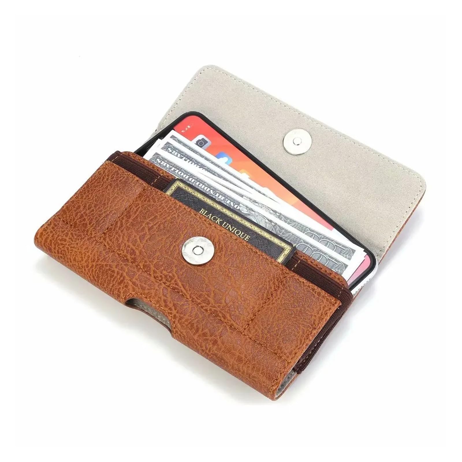 Sac banane en cuir homme étui téléphone portable clip ceinture marron housse taille S