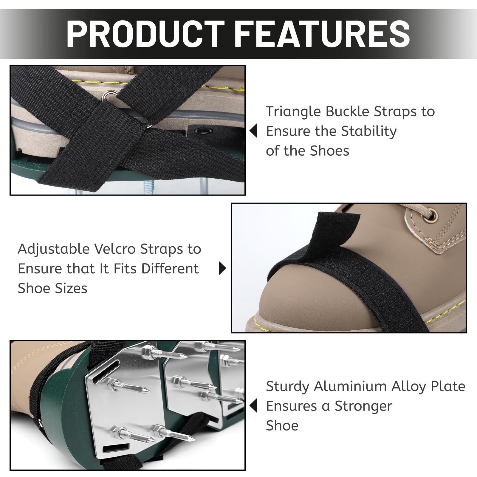 LALAGO 1 Coppia Arieggiatore Prato Scarpe Chiodate Verde, Sandalo Livellatore per Ventilator con Velcro e Spatola, Scarificatore Arieggiatore Manuale, Scarpe per Arieggiare per Cortile Giardino