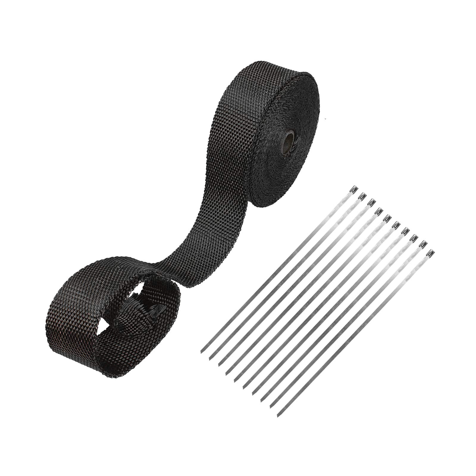 SUPERFASTRACING2" 50 Feet Black Fiberglass Exhaust Heat Wrap Roll For Motorcycle Manifold Header Pipe Heat Wrap Tape with Stainless Ties(will lose color)
