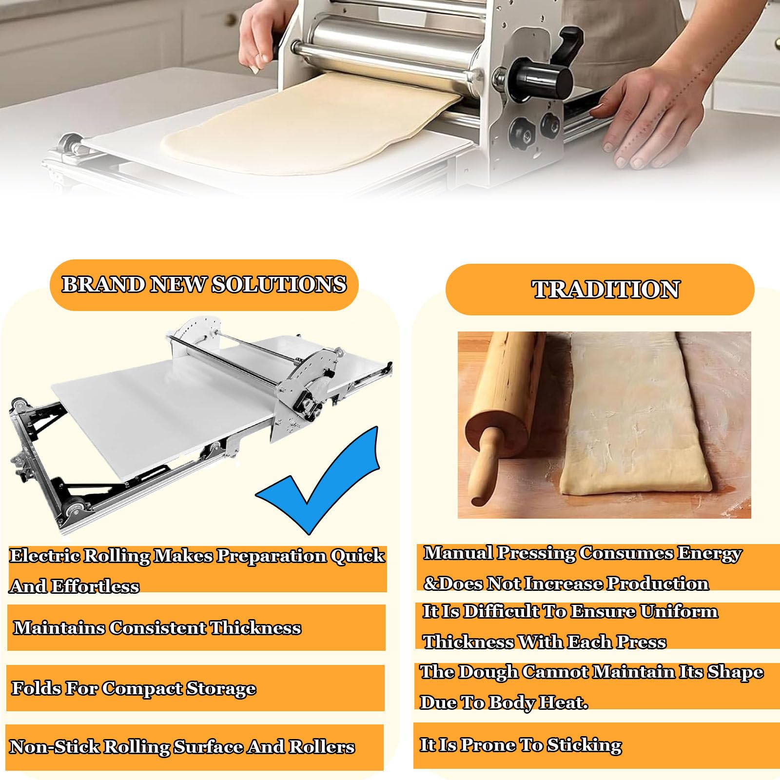 Machine à laminer la pâte Pliable avec laminoir, laminoir électrique en Acier Inoxydable pour la Maison, Machine à laminer la pâte électrique avec épaisseur réglable pour la Fabrication