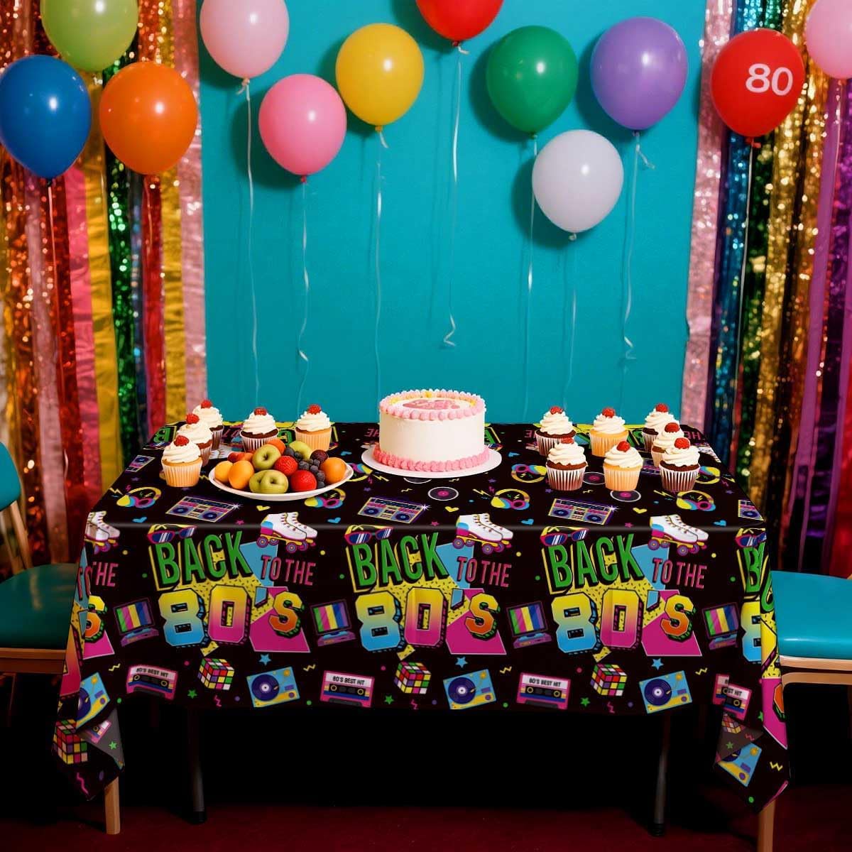 4 Pcs 80s Tablecloths Plastic Back to The 80's Birthday Party Table Cover Waterproof Rectangle 80's Tablecloth for 80s Party Decorations Supplies, 52 x 86 in