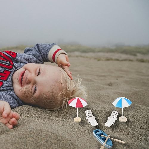 Miniatura 4 de 1 juego de decoración de mesa de arena de playa, silla, barco, palmera, adorno de playa, mini silla, juguetes en miniatura, mini velero, paraguas