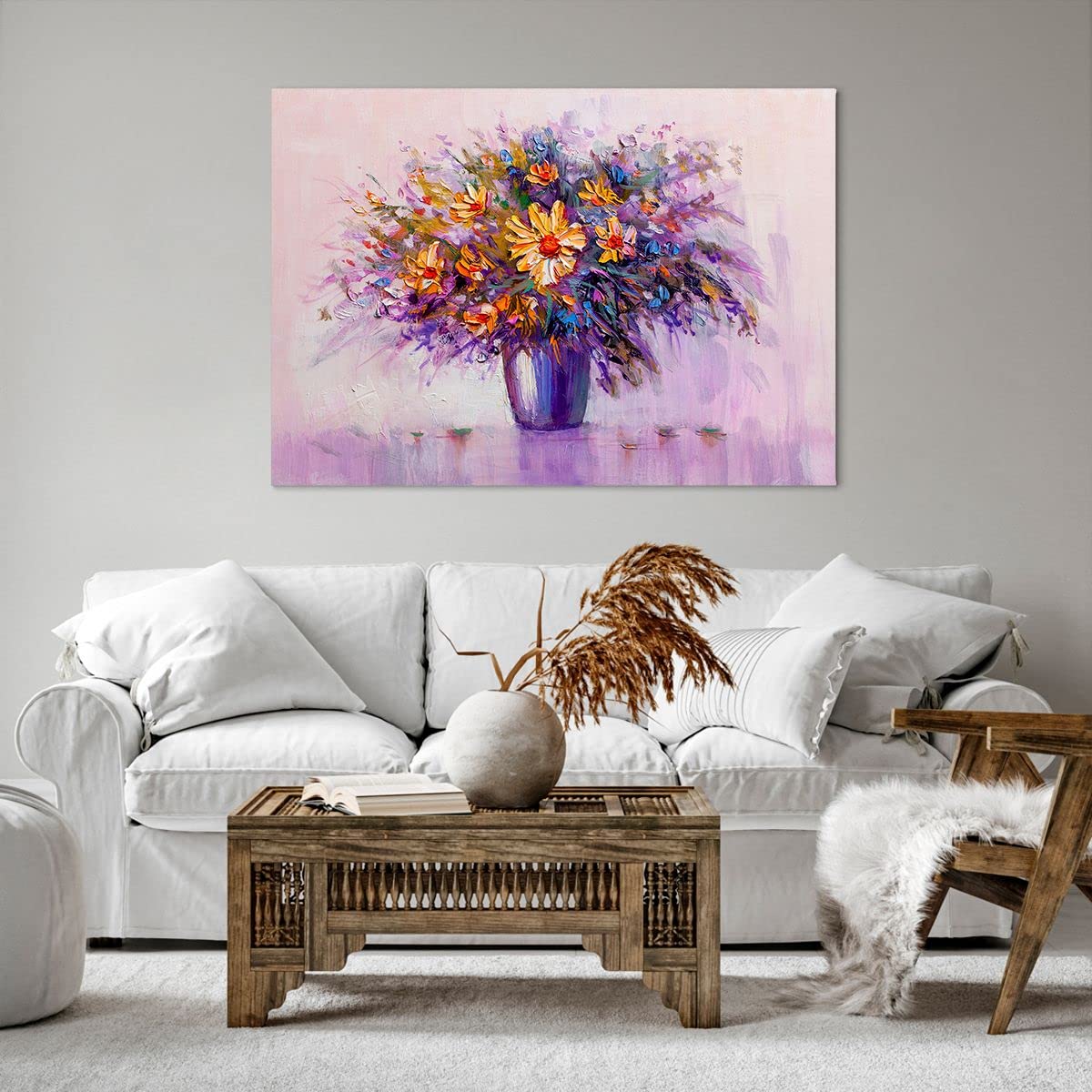 Impression Sur Toile ARTTOR 100x70cm – Bouquet De Fleurs Orange Classique Déco Murale