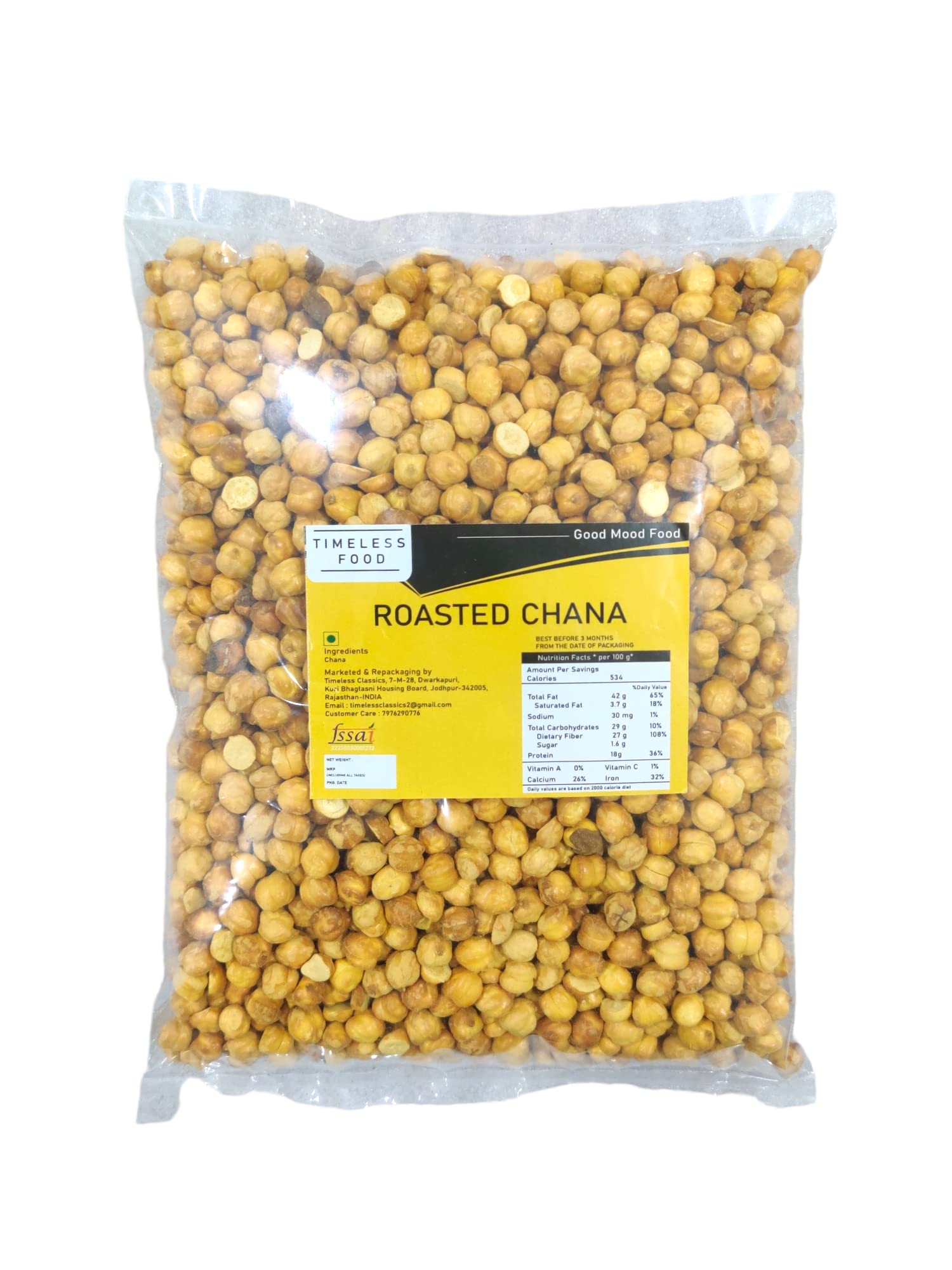 Timeless Food Roasted Chana Without Skin 200g | Bhuna Chana | Roasted Chickpeas | Healthy & Crunchy Snack