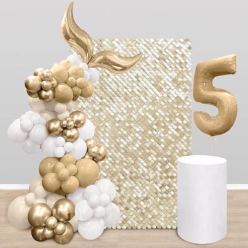 Telón de fondo de pared dorado claro brillante con lentejuelas para cumpleaños, boda, compromiso, decoración de fondo de pared de sirena (12 paneles)