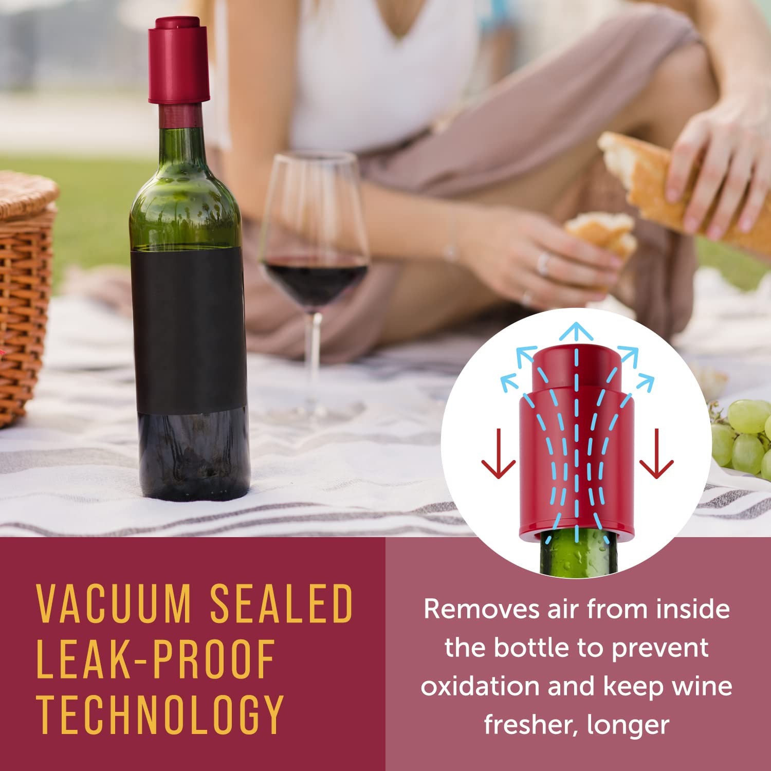 Tapón de vino al vacío, a prueba de fugas, ahorra vino para otro día, sellado al vacío para mayor frescura, gran regalo para los amantes del vino (plástico rojo, 4)