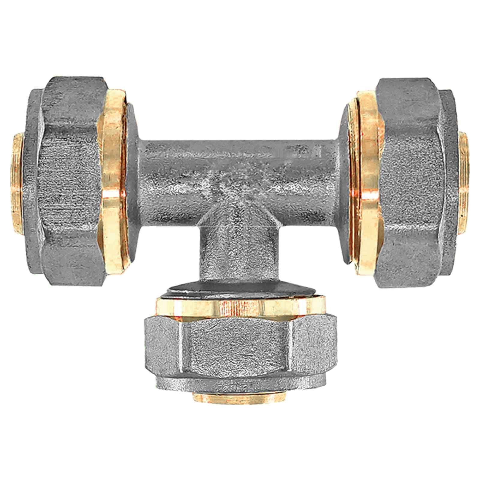 Produktbild von MegaHaustechnik T-Stück 3/4 Zoll IG – Für Verbundrohr 26x3 Mm, Messing, Trinkwasser Geeignet