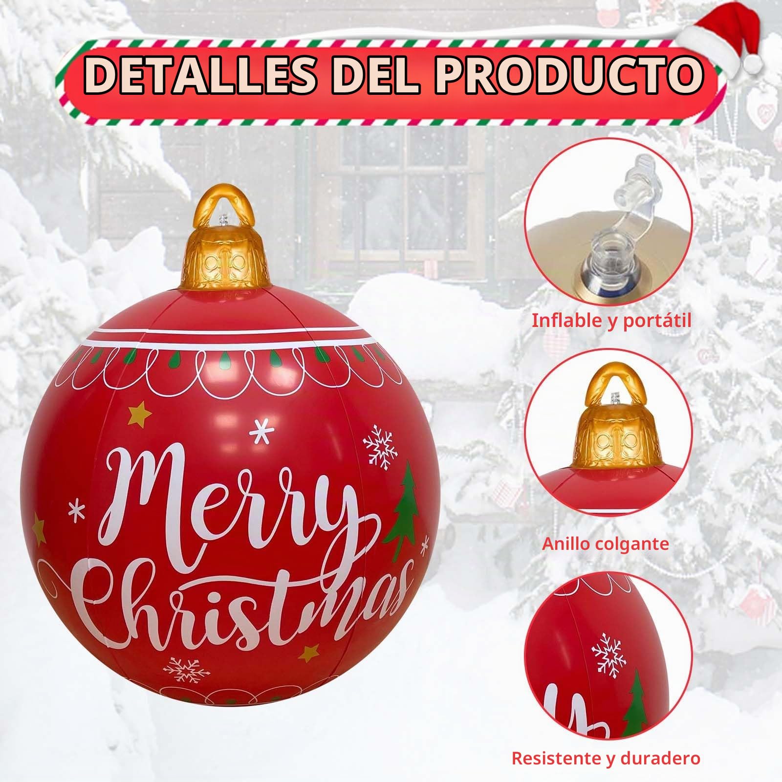 3 Piezas 60CM Bolas Navideñas Inflables Grandes, Decoración Gigante para Jardín, Patio y Exterior