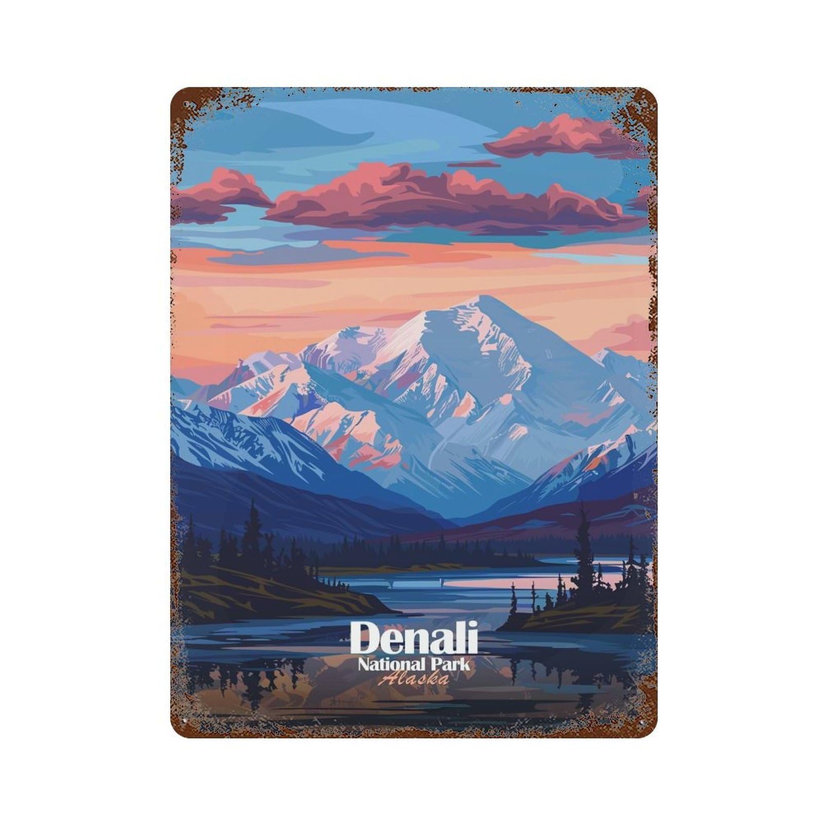 Denali National Park Alaska Landscape Weathered Tin Sign 15.7"x11.8", Shabby Chic Decor for Garage, Pub Or Kitchen