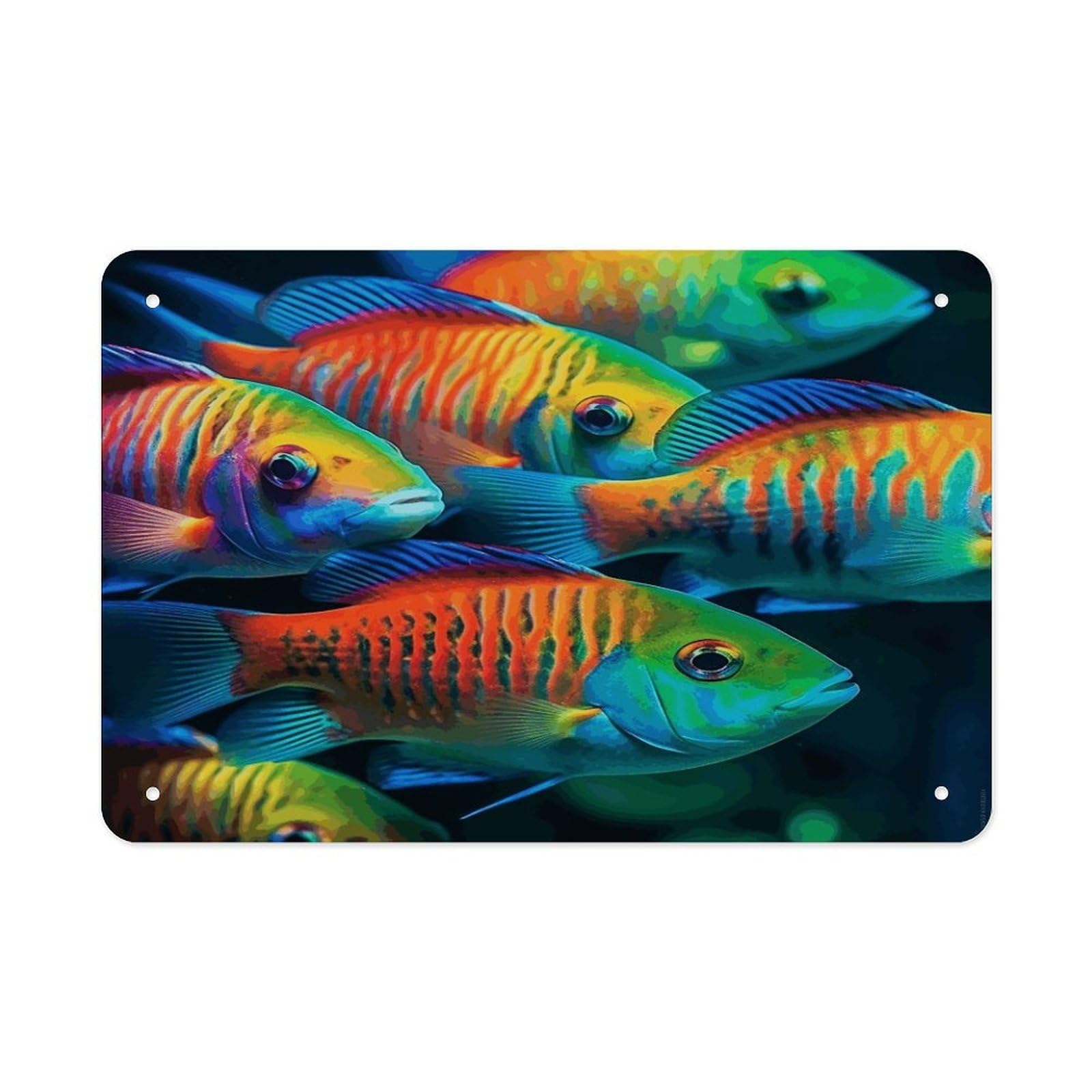 Fodpand Style Fish Swimming Together Wall Art Metal Signs Tin Sign