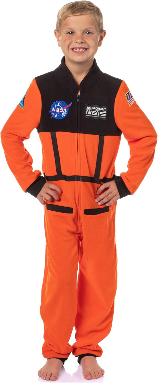 INTIMO NASA Boys' Space Shuttle Astronaut Meatball Patch One Piece Space Suit Costume Pajama Sleep Set Union Suit For Kids