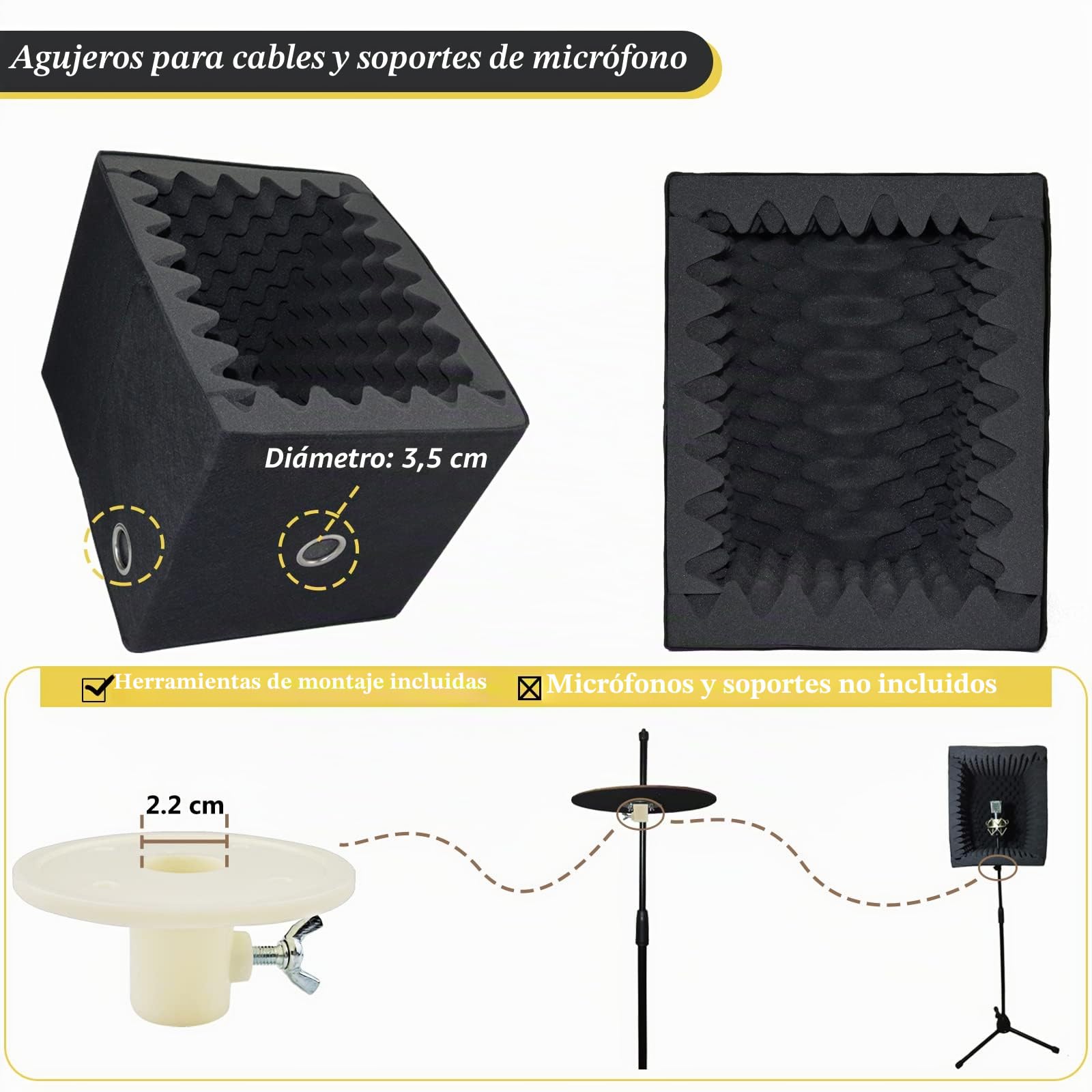 BXI Cabina vocal portátil, escudo de aislamiento de micrófono plegable grande, estudio de grabación de música, caja de absorción de eco de sonido, escritorio y soporte, filtro de reflexión con espuma