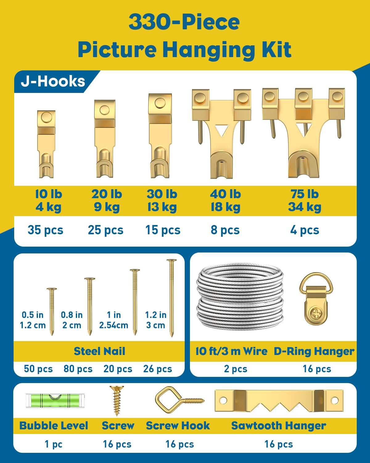 Uniclife Picture Hanging Kit - 330 Pcs Heavy Duty -2 Uniclife Picture Hanging Kit - 330 Pcs Heavy Duty -2