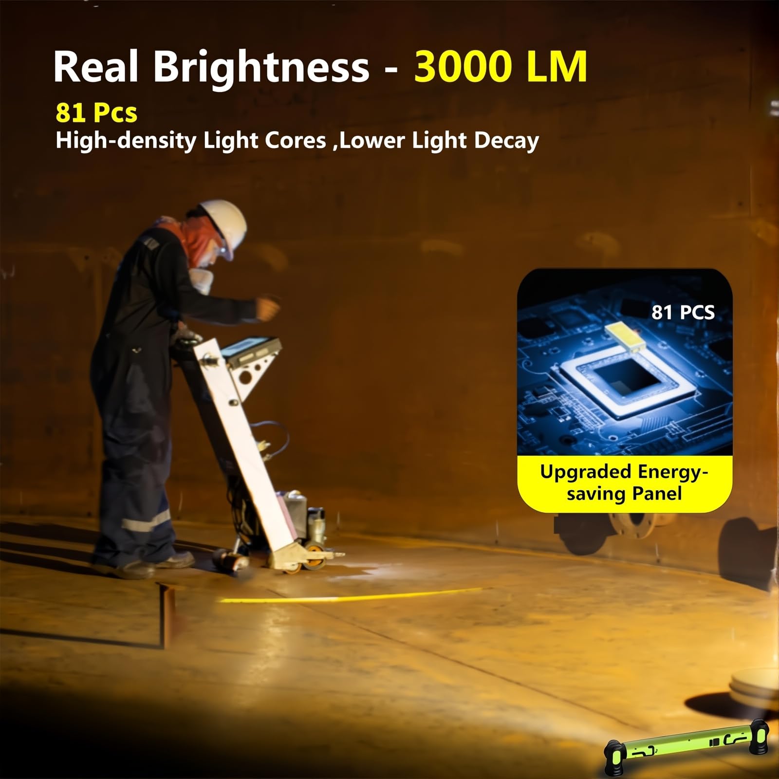Luz de trabajo recargable de 3000 lm, lámpara de inspección magnética portátil debajo del capó, 3 modos de color, ajustable en 360° para uso en garaje y taller
