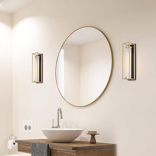 Miniatura 3 de ZEVNI Apliques de pared, aplique de pared moderno de 1 luz, accesorios de iluminación de baño negros y dorados con pantalla de vidrio esmerilado