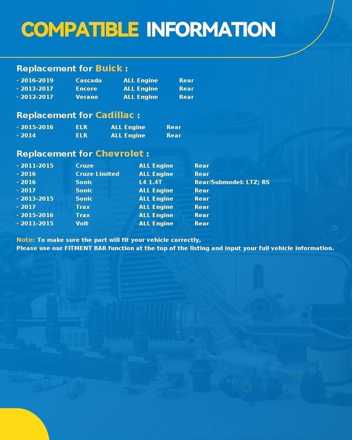 PHILTOP Ceramic Rear Brake Pads For Cruze 2011-2015, 4 Pcs replace # D1468
