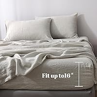 Vista 3 de S VICTORY SYMBOL Funda de colchón de lino 100% orgánico, bolsillo profundo de 16 pulgadas, 60 x 80 pulgadas, sábana inferior de lino francés lavado