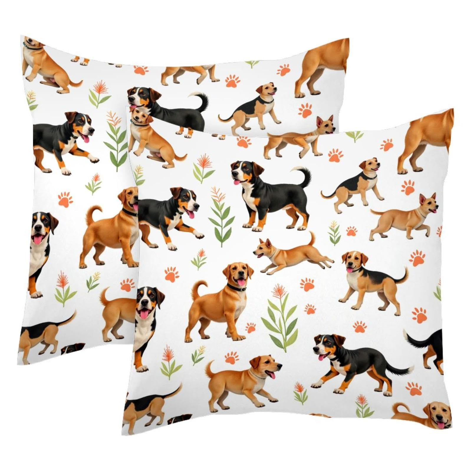 Vapokf Multi Dogs Playing On Garden 2Pcs Throw Cushion Covers Soft Velvet Pillow Case Modern Decorative Double-Sided Designs Pillowcase, 50X50cm (Inserts Not Include)