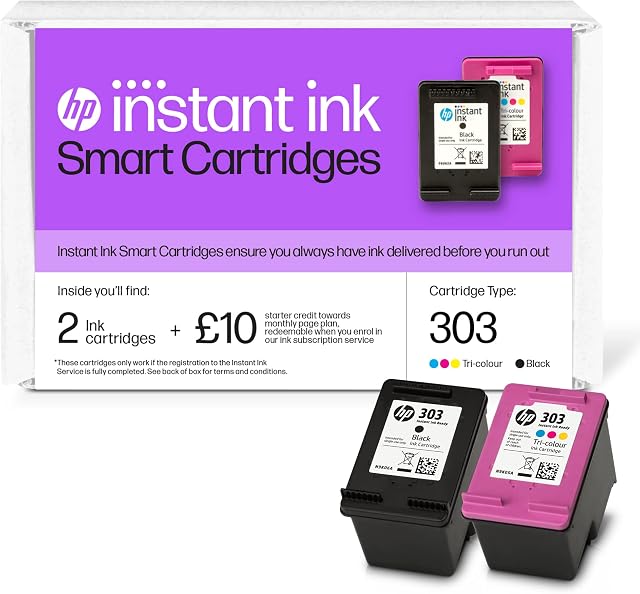 HP 303 Instant Ink Subscription Box Black & Tri-colour Ink Cartridges with £10 Instant Ink subscription credit