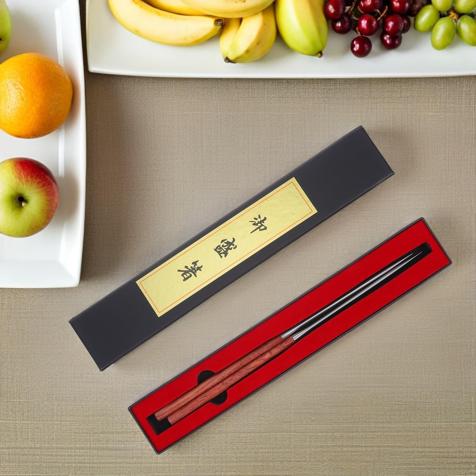 SOLUSTRE Bacchette per Sushi in Acciaio Inossidabile Manico in Legno Rinforzato e Punta Affilata, Antiscivolo, per Cucina e Ristorante, Stile Asiatico Semplice