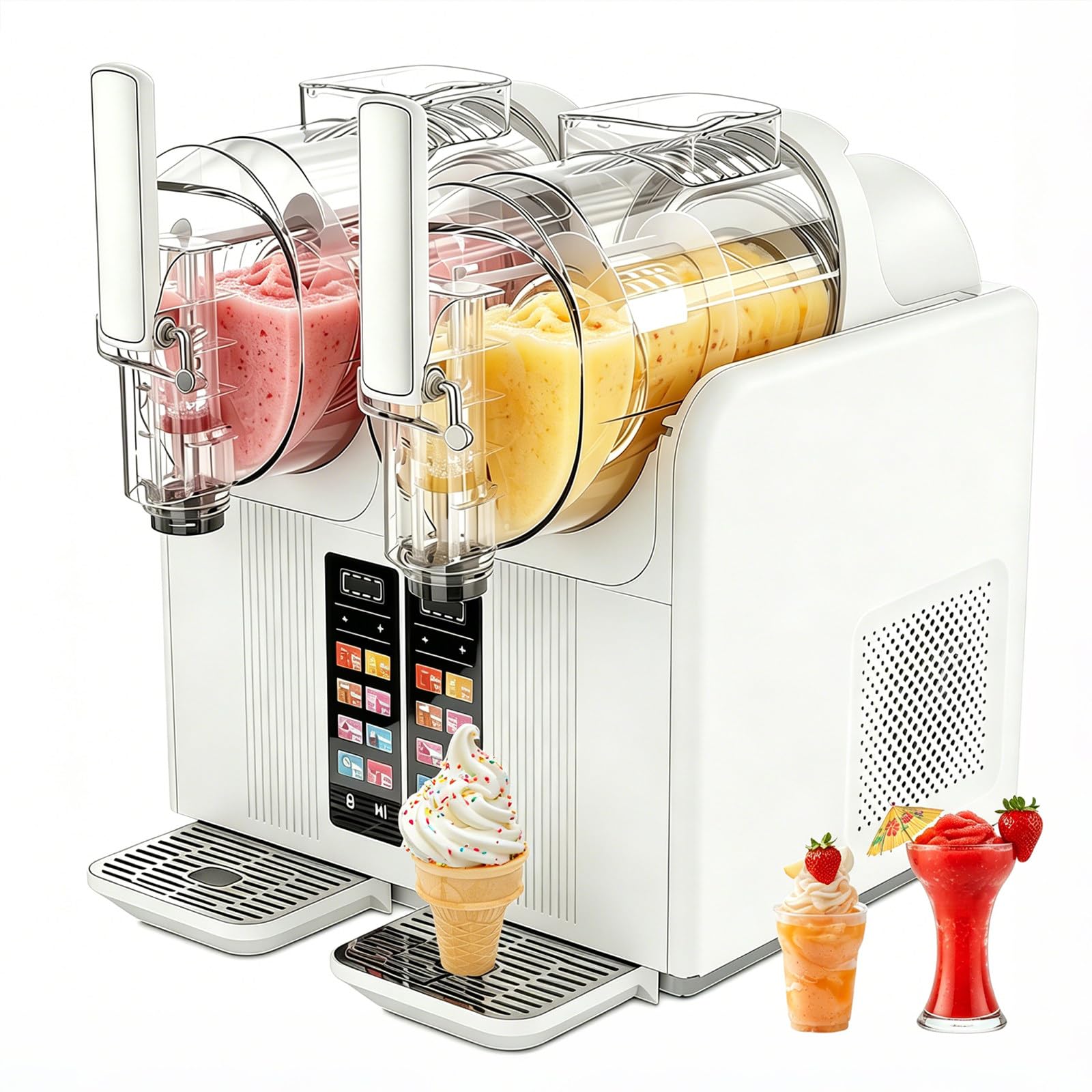 Jiyinghui White 2-In-1 Slush Machine & Soft Serve Ice Cream Maker, 7 Modes For Smoothies, Milkshakes, Cocktails, Margaritas, And Ice Cream, Double-Tank, Self-Cleaning,Perfect For Home & Commercial Use