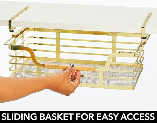 Miniatura 5 de mDesign Cestas de almacenamiento anchas de alambre de metal para despensa de cocina, armario, estante colgante extraíble, estante deslizante para