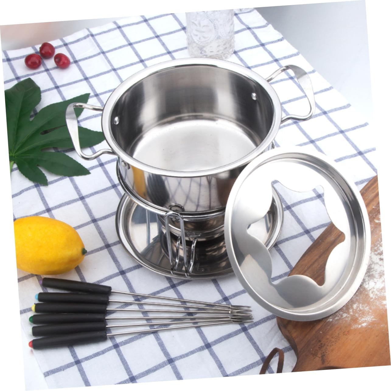 Cabilock 10-Piece Stainless Steel Chocolate Melting Pot Set Electric Fondue Set for Cheese and Chocolate Versatile Melting Furnace for Home Parties and Gatherings