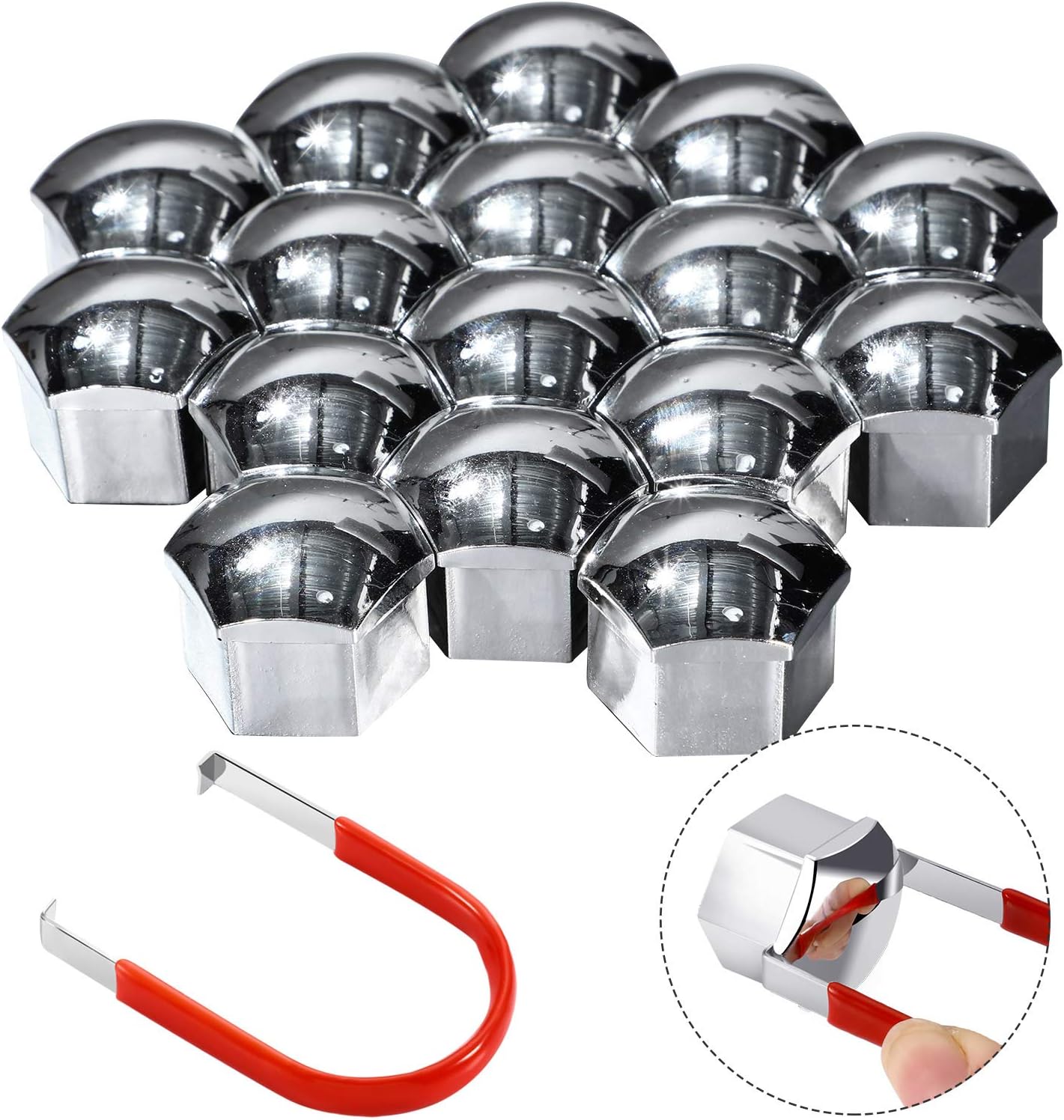 20 Pieces Wheel Nut Cap Universal Tyre Nut Covers with Removal Tool Set for Cars (Silver, 17 mm)