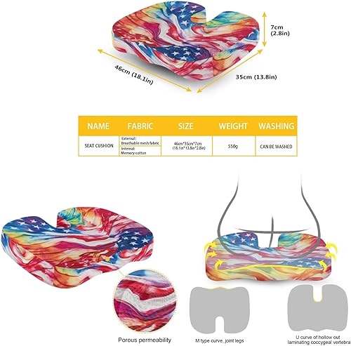 Miniatura 2 de Hechitok American Flag Memory Foam Chair Pad Back Cushion for Office Chair Car Seat Wheelchair Travel, Reduce Tailbone Pressure and Improve Comfort,