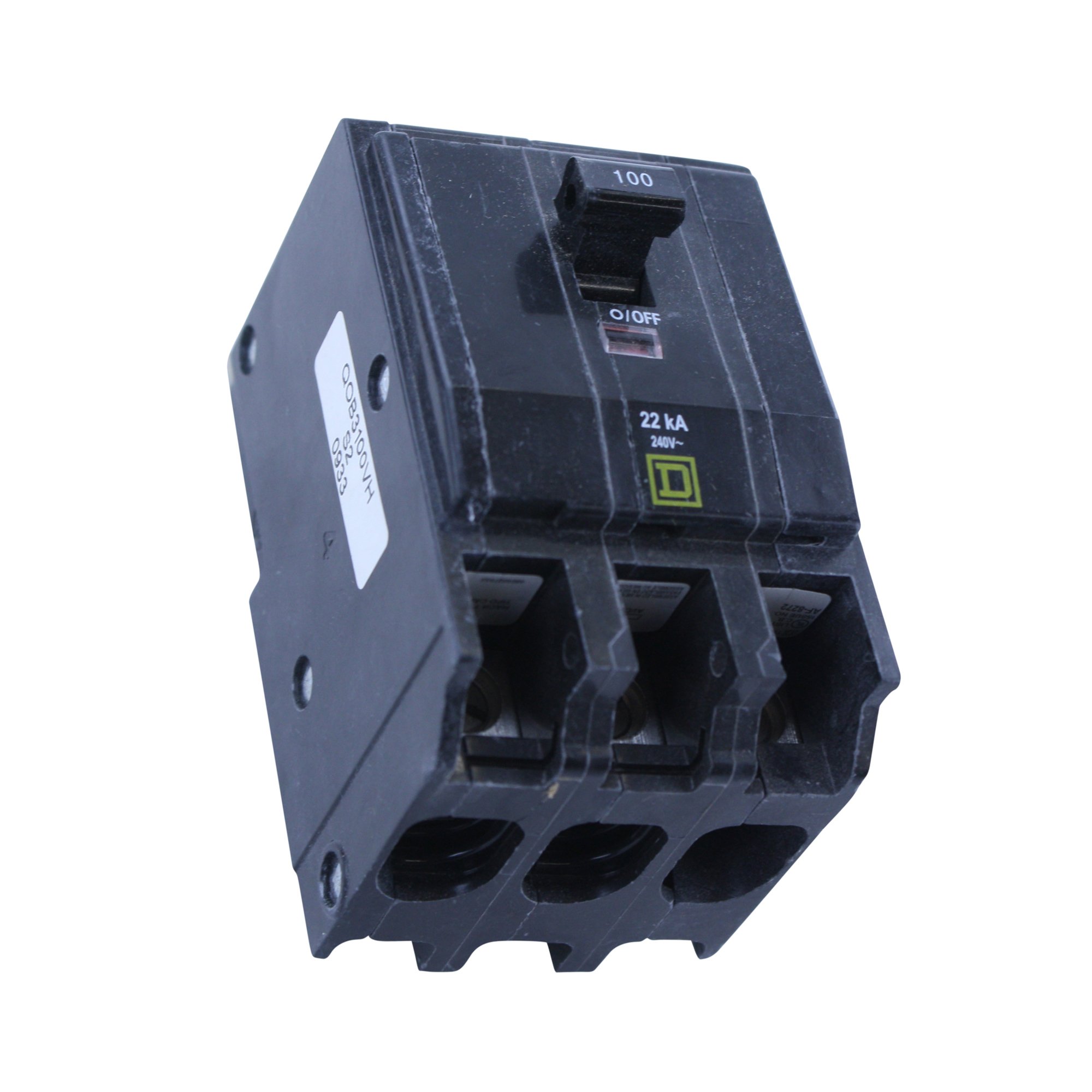 SCHNEIDER ELECTRIC Miniature 240-Volt 100-Amp QOB3100VH Molded Case Circuit Breaker 600V 100A, Black