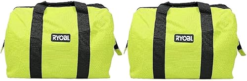 (2) Ryobi verde boca ancha plegable genuino OEM contratista bolsas w/Full Top Single Zipper Action