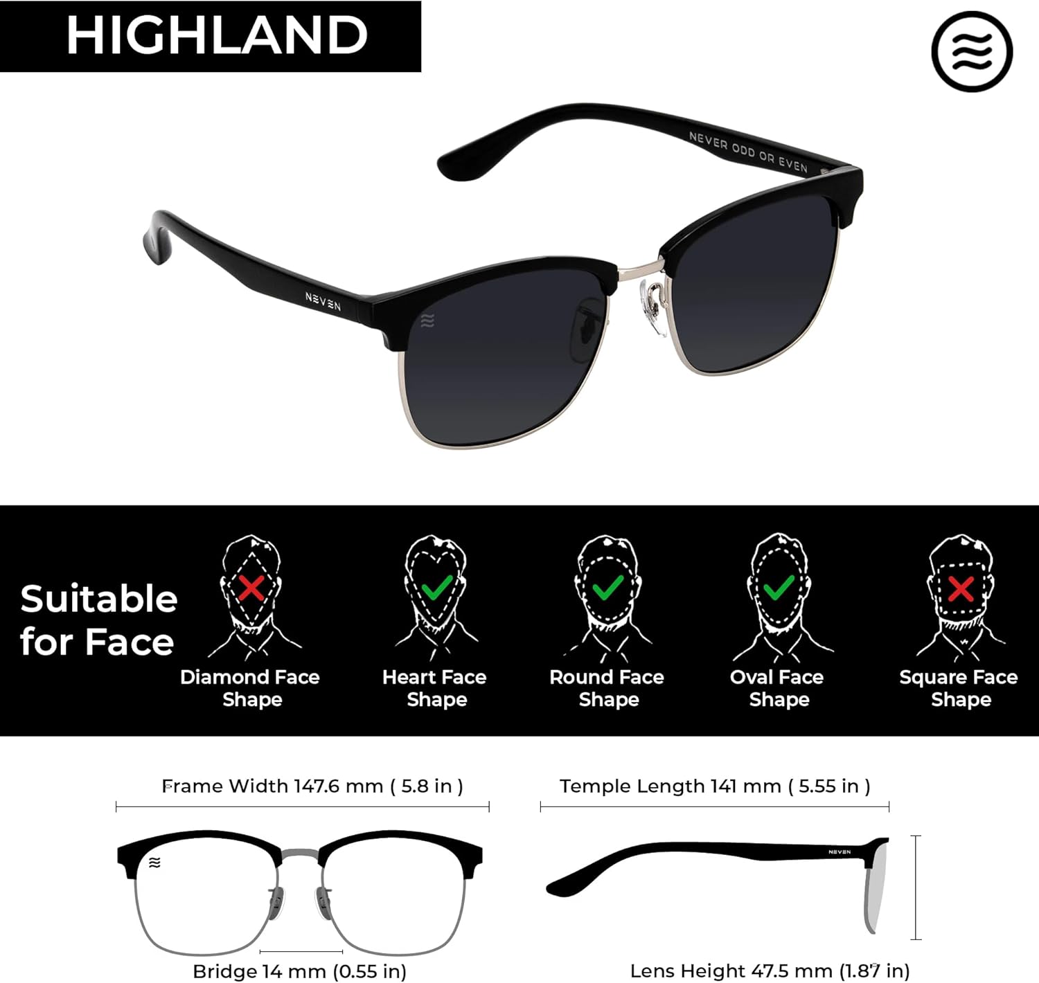 NEVEN Highland Men's Polarized Sunglasses - Retro, Horn Rimmed Square Sunglasses - Stylish Fashion Glasses for Any Occasion. - Image 3
