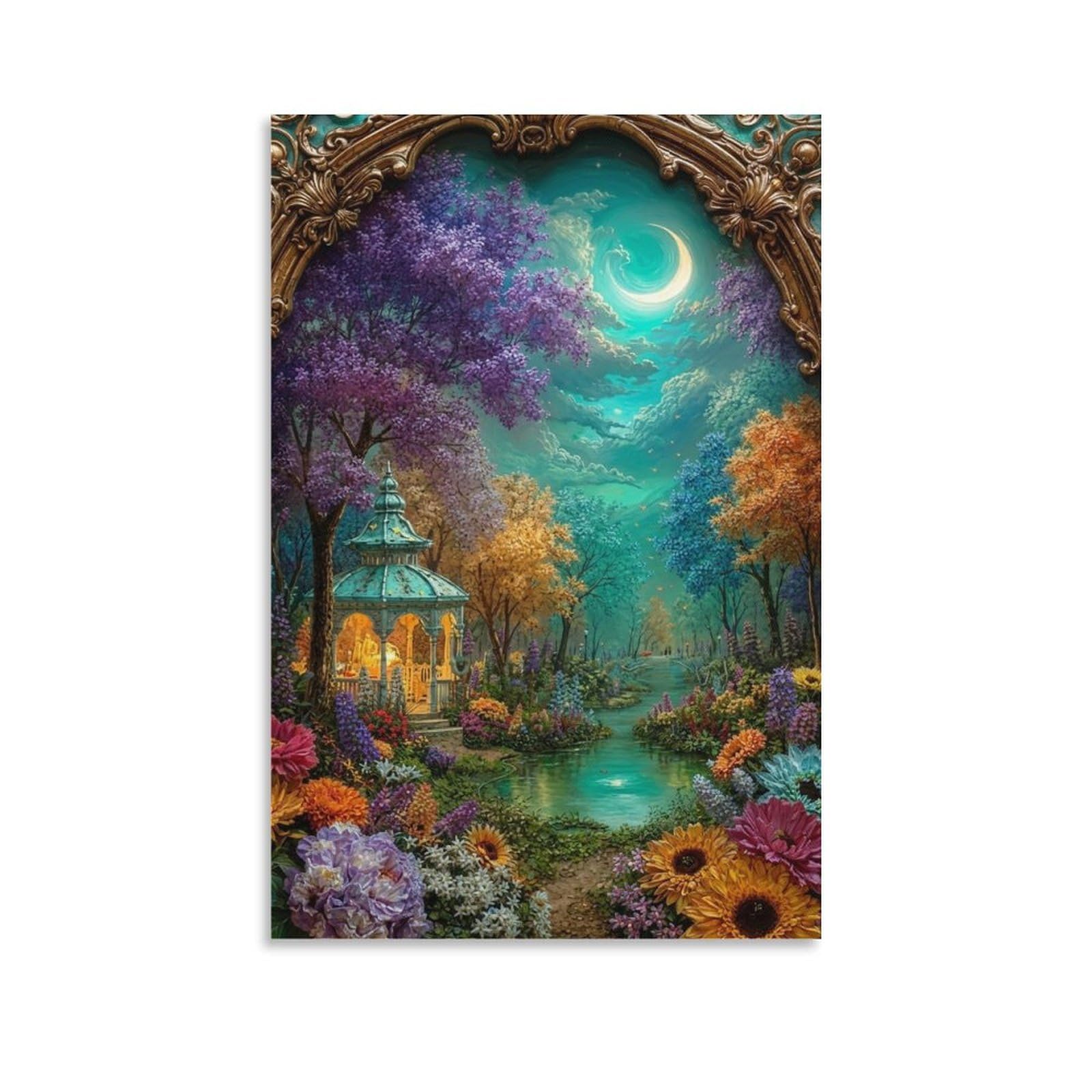 DHBANEIOK Fantasy Garden Scene Wall Decor Poster Canvas Prints Picture Modern Wall Art Picture Wall Hanging for Office Gym Living Room Decor 16x24inch(40x60cm)
