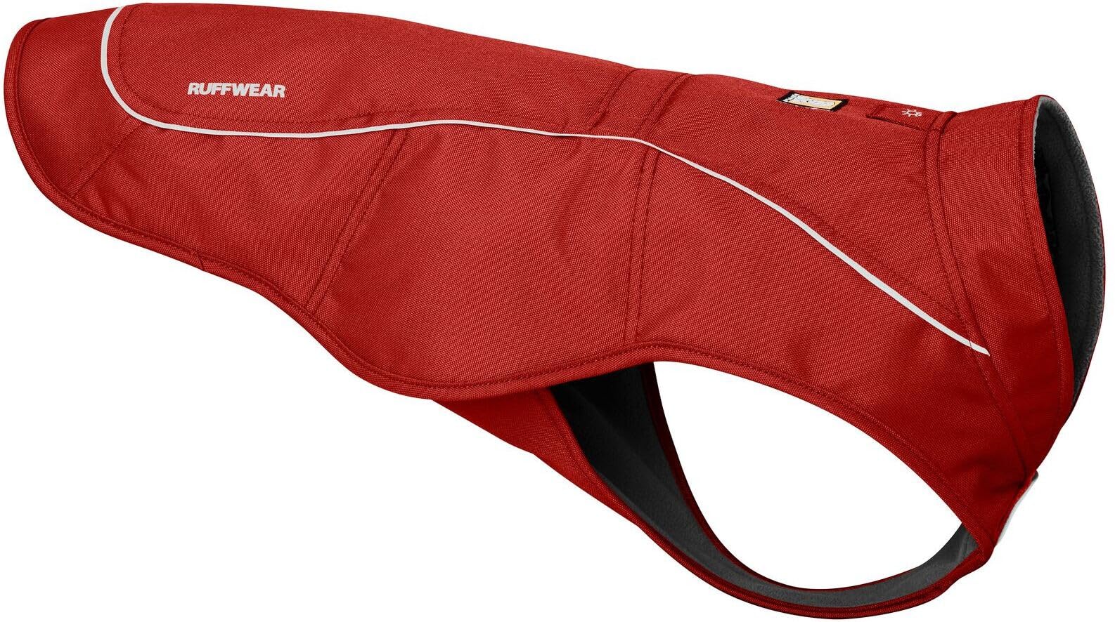 RUFFWEAR Abrigo para Perro, Overcoat, Chaqueta de Perro con Correa y Agujero en el Portal del arnés, Forro Polar de Primera Calidad, Ajustable, Ligero, Lavable a máquina Red Clay - XX-Small (33-43cm)