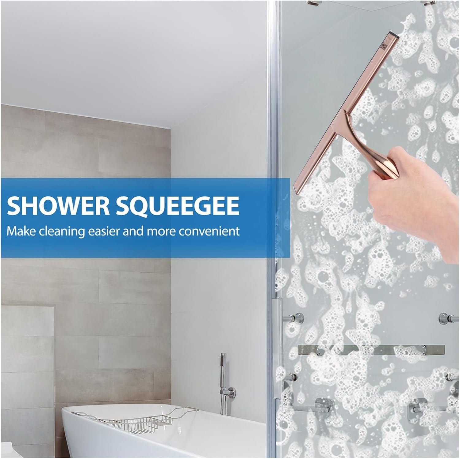 Short Handle Stainless Steel Squeegee Bronze Scraper Glass Cleaning Tools Shower Door Bathroom Window Car Mirror Household