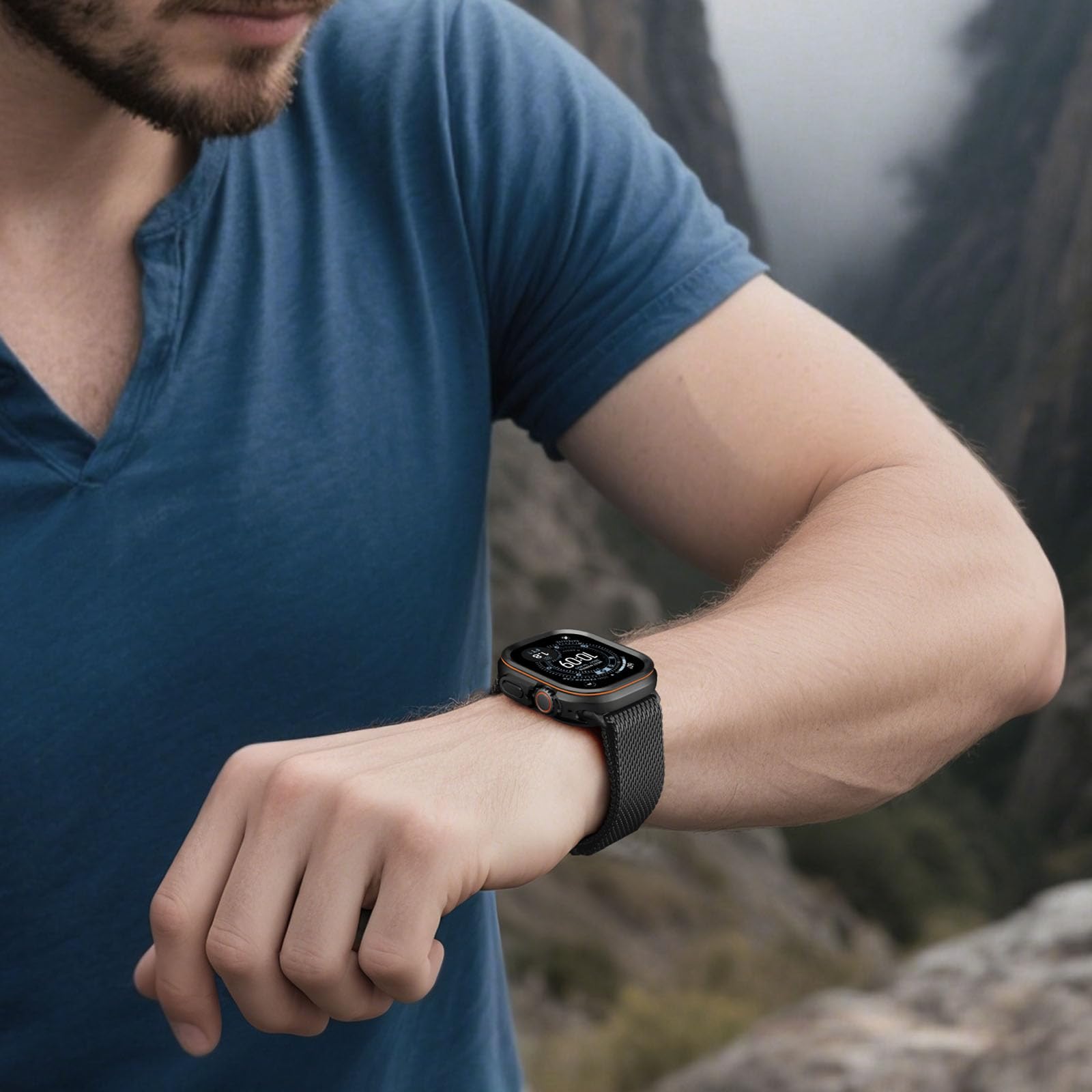 Funda Metal Resistente Compatible con Apple Watch Ultra 3/2/1 49 mm, Funda Protectora de Metal con Cubierta Trasera para iWatch 49mm, Negro/Naranja