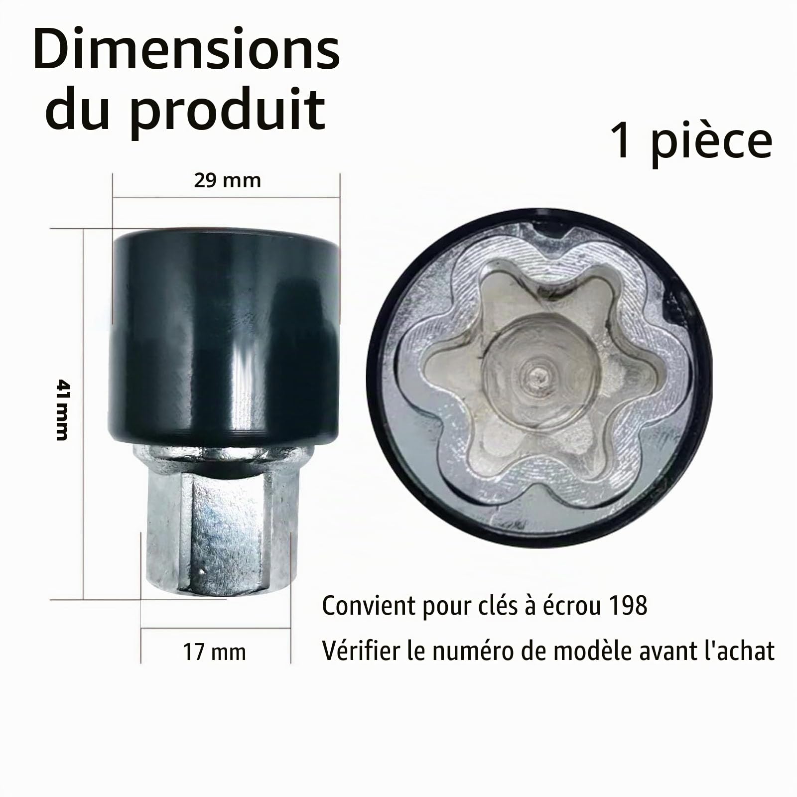 Écrou antivol de roue de voiture 198 ou V de rechange pour Opel Corsa Opel Vectra Merivia Zafir Saab GM Adam Noir