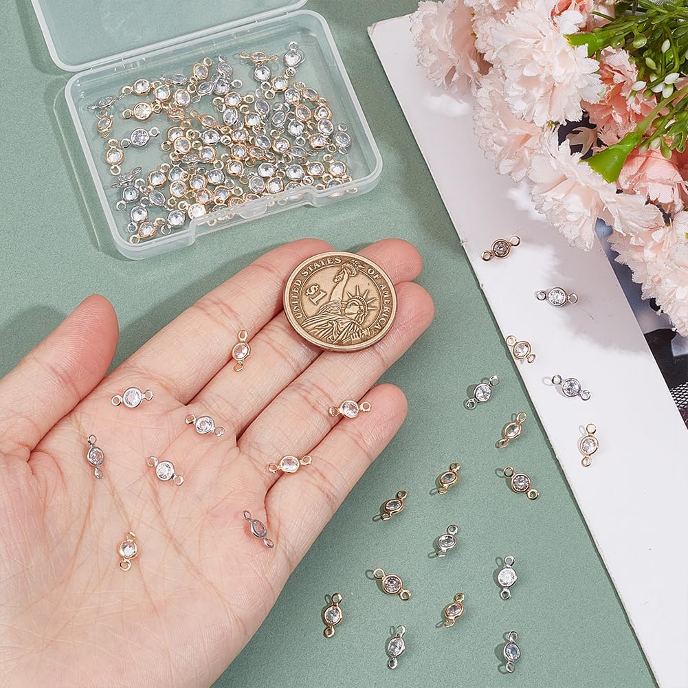 UNICRAFTALE 100Pcs Flat Round Birthstone Charms Glass Rhinestone Links Crystal Charms Clear Glass Charm Metal Diamond Connectors Charm for Earring Necklace Bracelet Keychain Making - Image 4