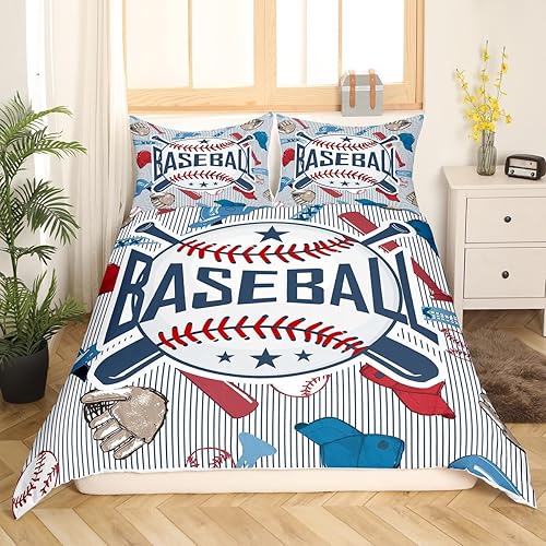 Miniatura 3 de Manfei Juego de funda de edredón de béisbol, tamaño matrimonial, juego de ropa de cama de 3 piezas para niños y adolescentes, funda de edredón de