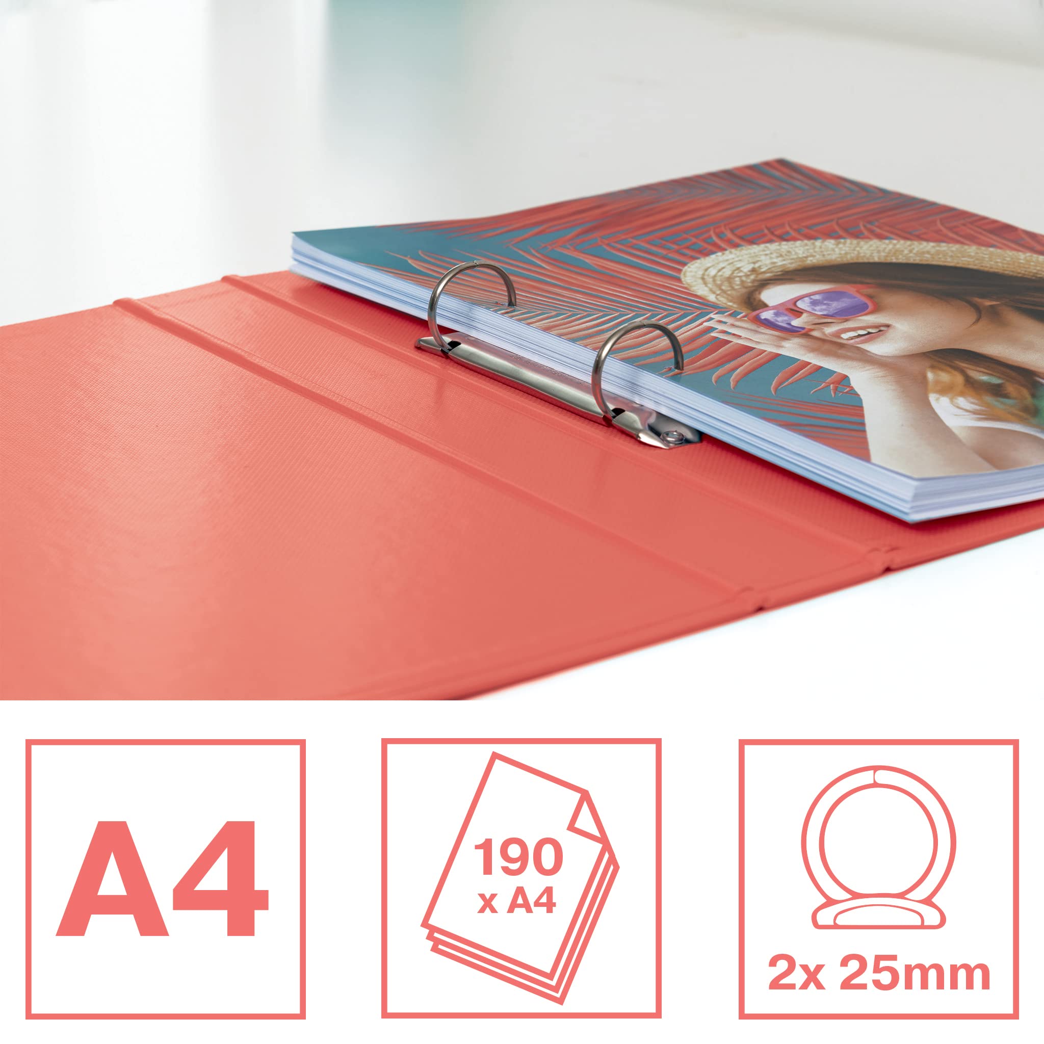 Esselte Colour'Breeze 628433 - Raccoglitore ad anelli, 10 pezzi, capacità 190 fogli, larghezza dorso 42 mm, formato A4 con 2 anelli e copertina rigida, per casa/ufficio, organizzazione scrivania