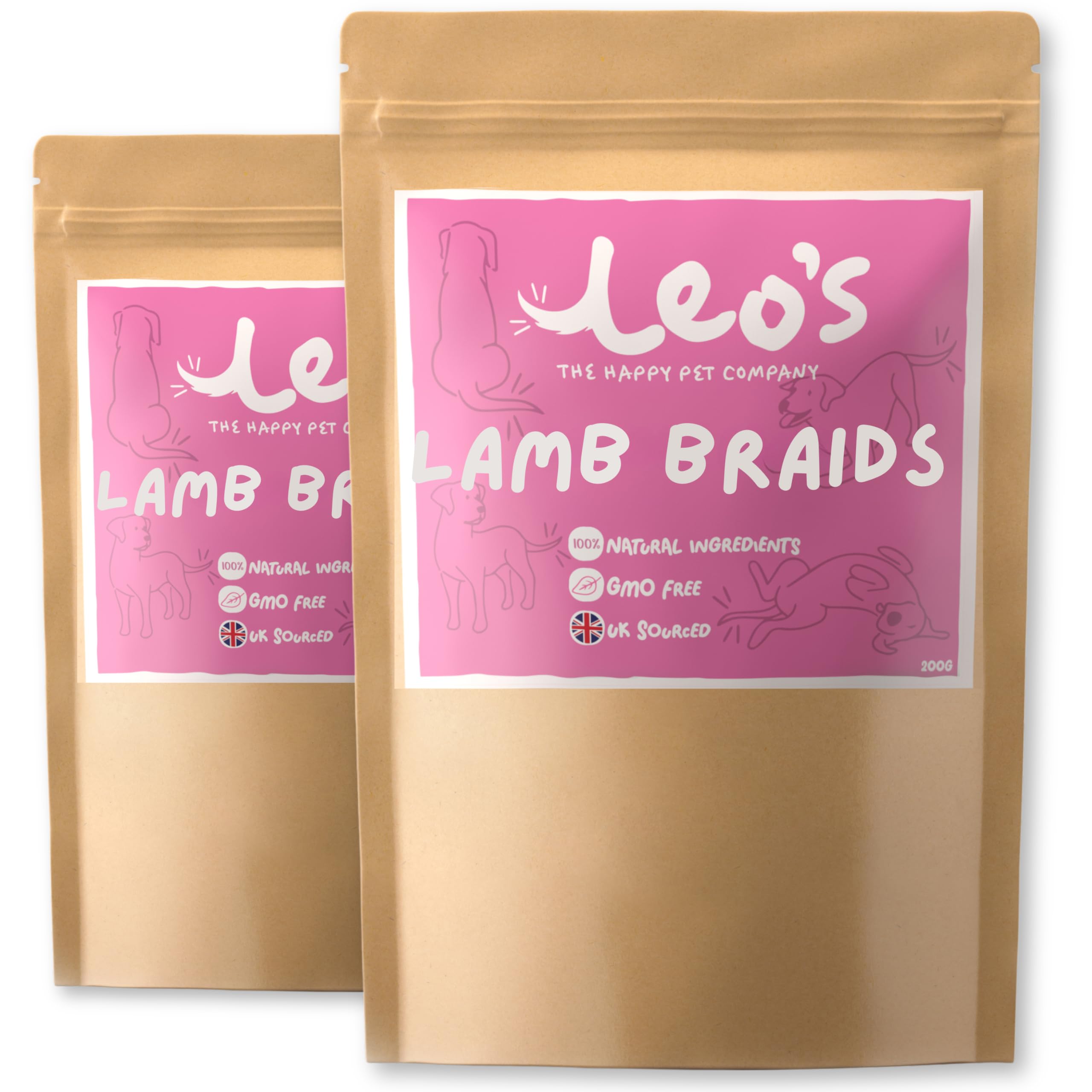 Leo's Lamb Braids for Dogs, 200 g (Pack of 2)