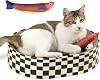 Cat Scratcher Bed,2 in 1 Oval Cat Scratching Board for Indoor,Scratch Pad Corrugated Cardboard Lounge Bowl Nest Couch Sofas for Kitty Play&Rest,Holiday Birthday Gift with Kittens Toy Fish
