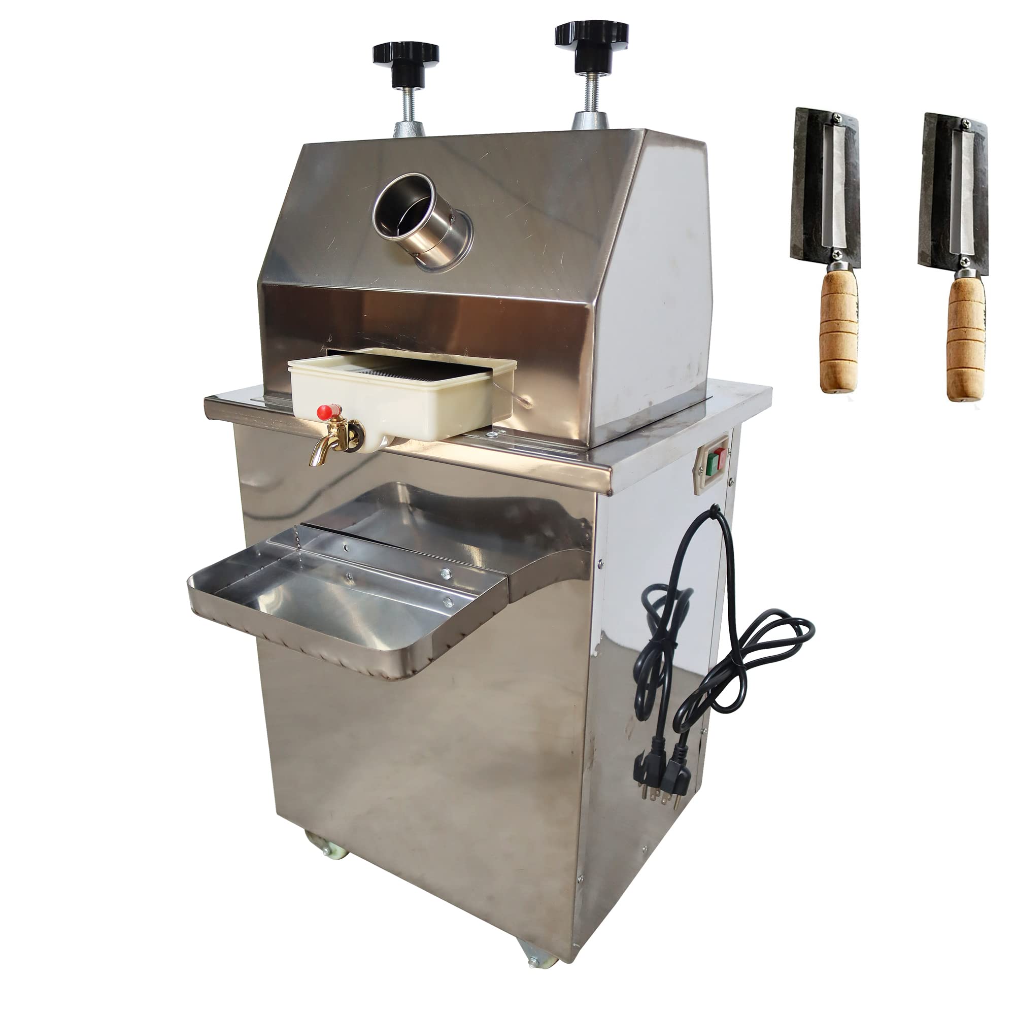 TECHTONGDA Commercial Electric Sugar Cane Juicer Sugarcane Press Sugarcane Juicing Extractor 3 Rollers 304 Stainless Steel Rollers Sugar Cane Juice Squeezer with Four Castors for Homes and Shops