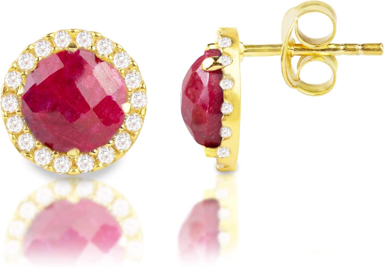 MAX + STONE 4.5 Ct. Gemstone Earrings in 18k Gold Over Sterling Silver | Real Gold Stud Earrings With White Topaz | Big Birthstone Earrings for Women