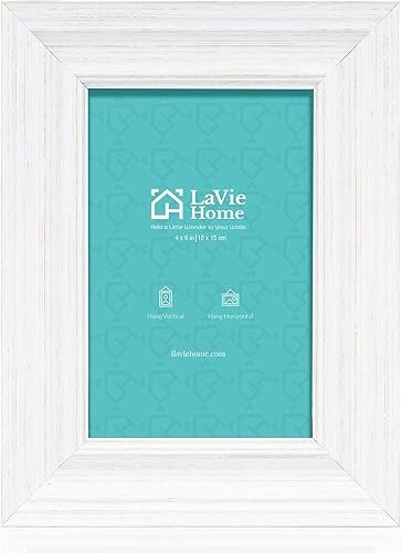 LaVie Home Marcos de fotos de 4 x 6 pulgadas (1 paquete, blanco envejecido) juego de marcos de fotos rústicos con vidrio de alta definición para